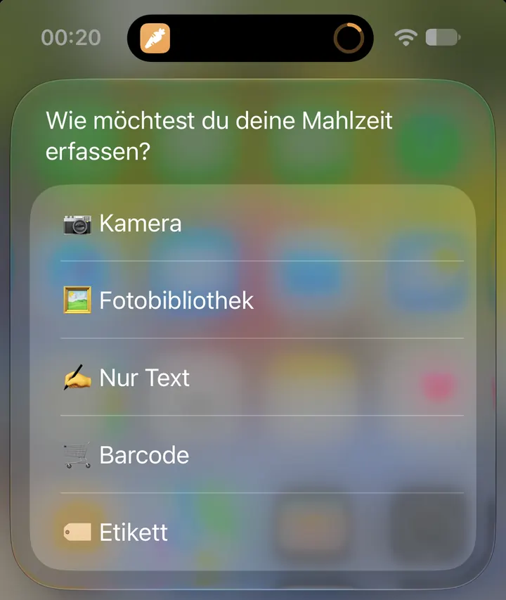 Kurzbefehl-Menü auf dem iPhone