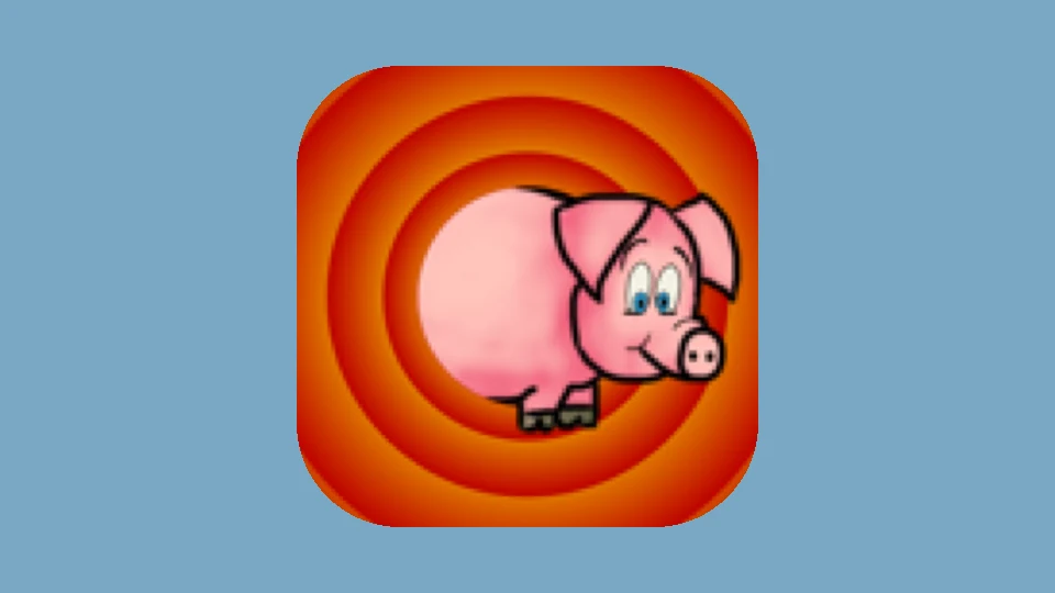App-Icon von Animal Farm Sounds: ein rosa Schwein vor orange-roten Kreisen