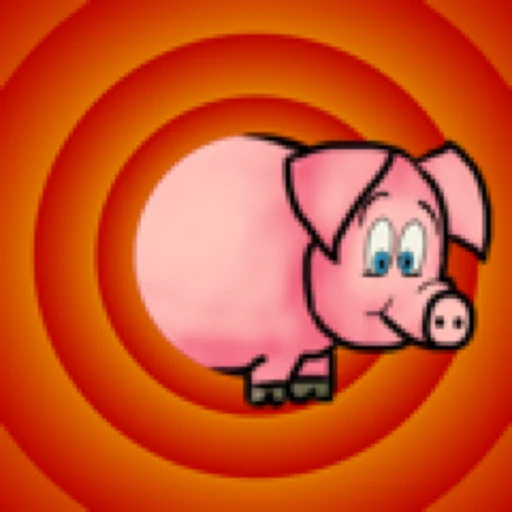 Current app icon: a pink pig in front of orange-red circles