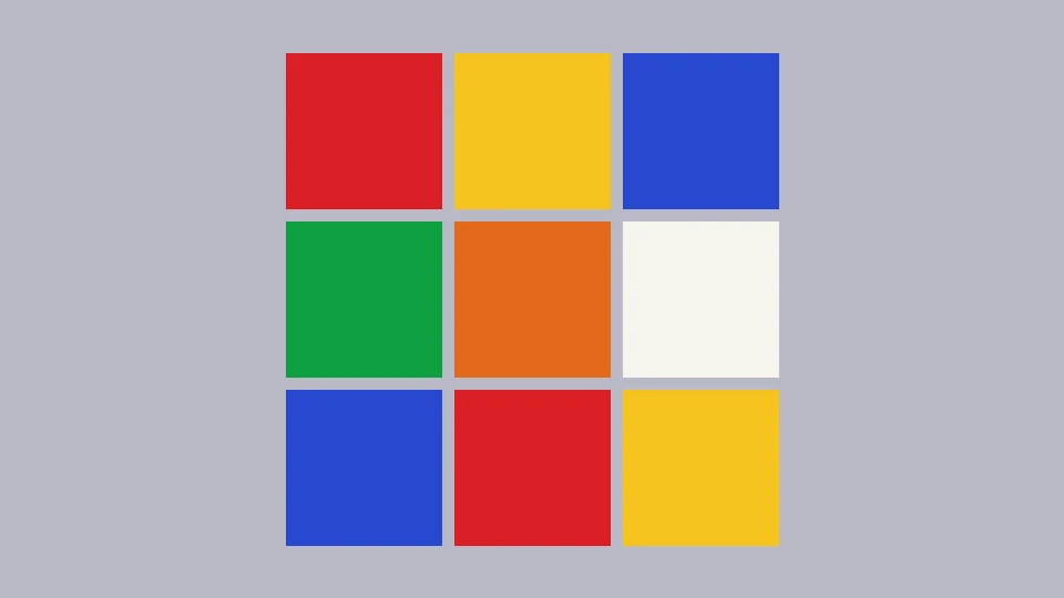 Illustration: eine bunte Würfelseite aus 3×3 Feldern. Kein Foto.